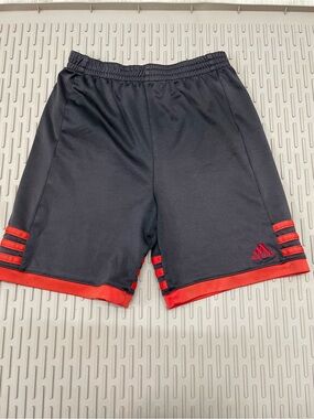 Adidas Athletic Shorts Boys Size 6 Black Red Good 3-Stripe Embroidered Logo